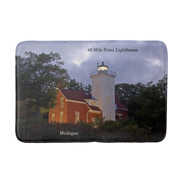 40 Mile Point Lighthouse at dusk bathmat (Front)