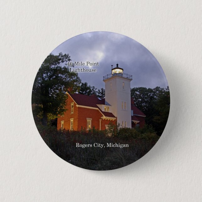 40 Mile Point Lighthouse at dusk button (Front)