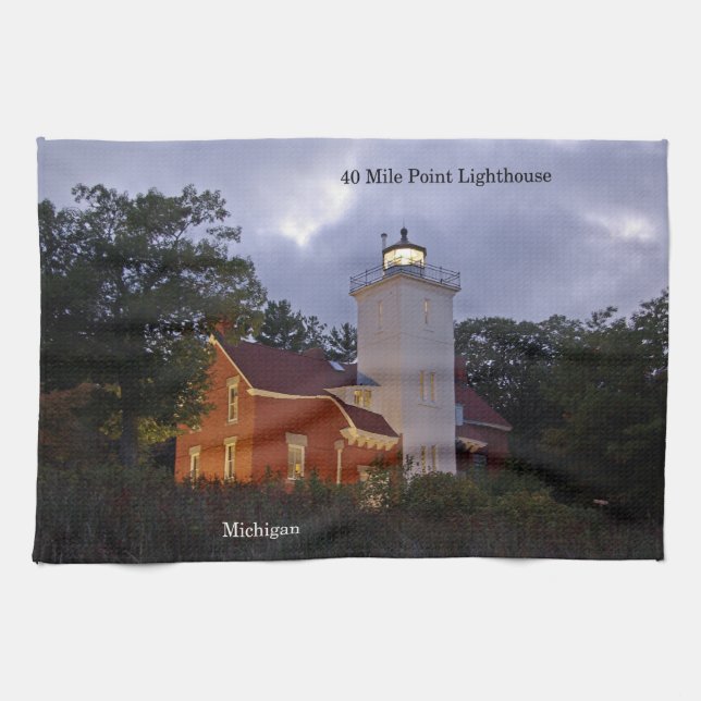 40 Mile Point Lighthouse at dusk kitchen towel (Horizontal)