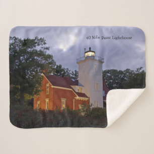 40 Mile Point Lighthouse at dusk sherpa blanket
