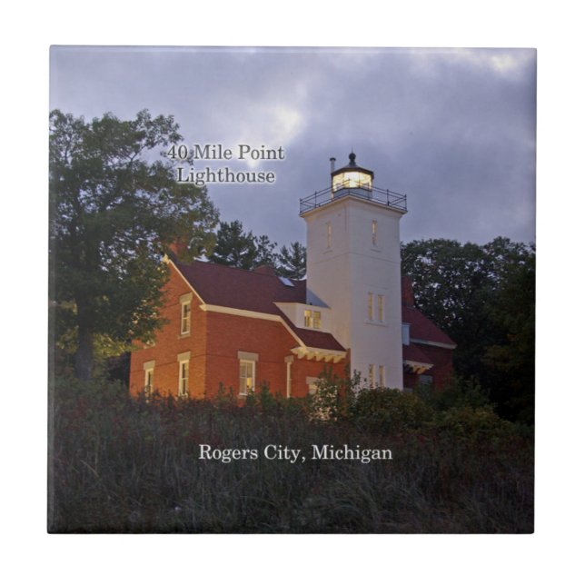 40 Mile Point Lighthouse at dusk tile (Front)