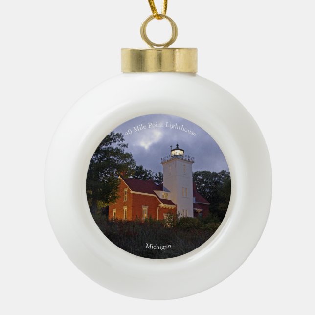 40 Mile Point Lighthouse dusk ornament (Front)