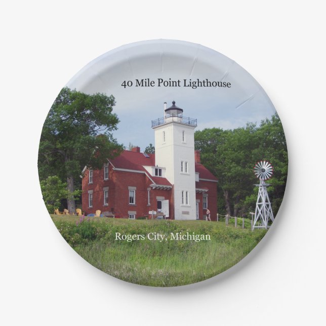 40 Mile Point Lighthouse paper plate (Front)