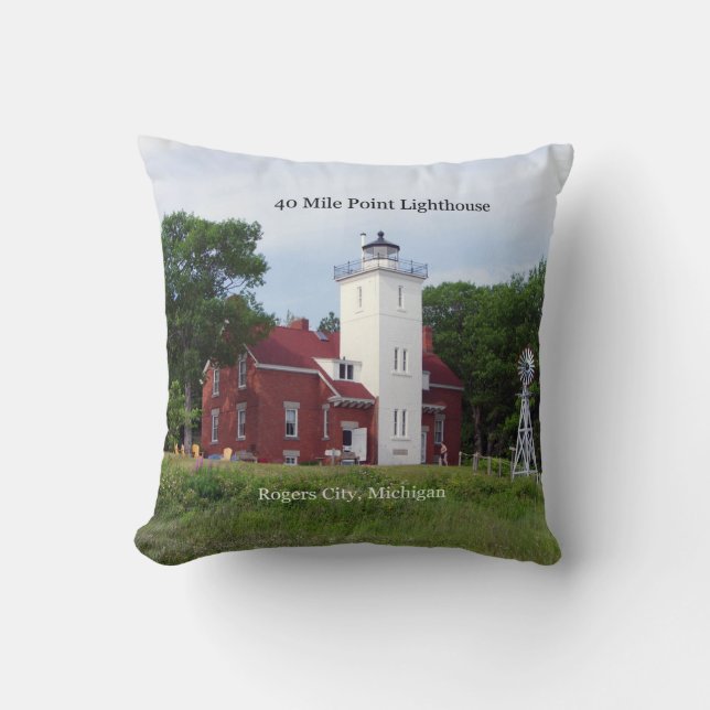 40 Mile Point Lighthouse square pillow (Front)
