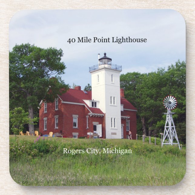 40 mile Point Ligthouse set of 6 plastic coasters (Front)