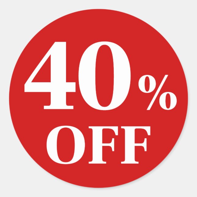 40% OFF Red Background Classic Round Sticker (Front)