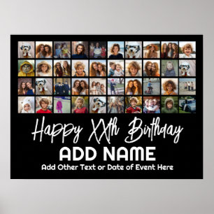 40 Photo Collage - 4 Rows 10 Columns - Birthday Poster