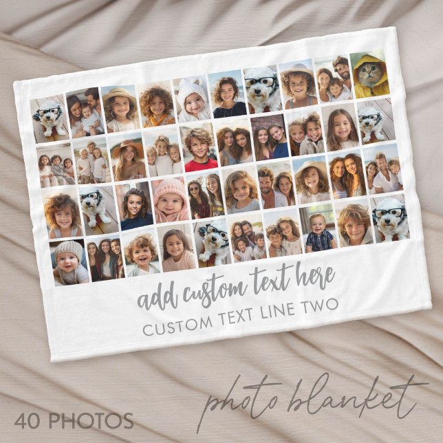 40 Photo Collage - 4 Rows 10 Columns - Script Name Fleece Blanket (Photo Blanket - Custom Pictures in a Collage)