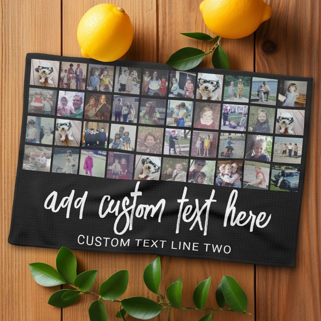 40 Photo Collage - 4 Rows 10 Columns - Script Name Tea Towel (Personalized kitchen towel with photo collage)