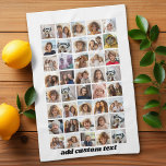 40 Photo Collage - 4 Rows 10 Columns - Script Name Tea Towel<br><div class="desc">This trendy collage party design includes a place for forty pictures or life highlights. The optional script text on the bottom can be used for names,  events,  dates and more!
If you need to adjust the artwork or change the background colour,  click on the customise button and make changes.</div>