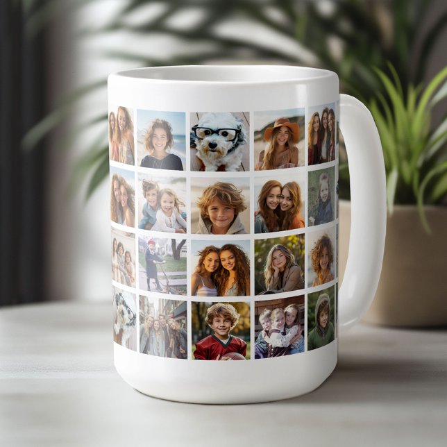 40 Photo Collage - 4 Rows 10 Columns - White Coffee Mug (Custom Photo Mug)