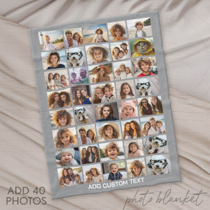 40 Photo Collage - 4 Rows 10 Columns - White Text Fleece Blanket
