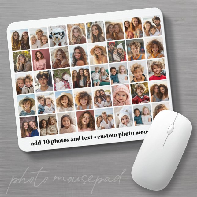 40 Photo Collage - 5 Rows 8 Columns - Script Name Mouse Pad (Create a custom photo mousepad - makes a great great for family and friends!)