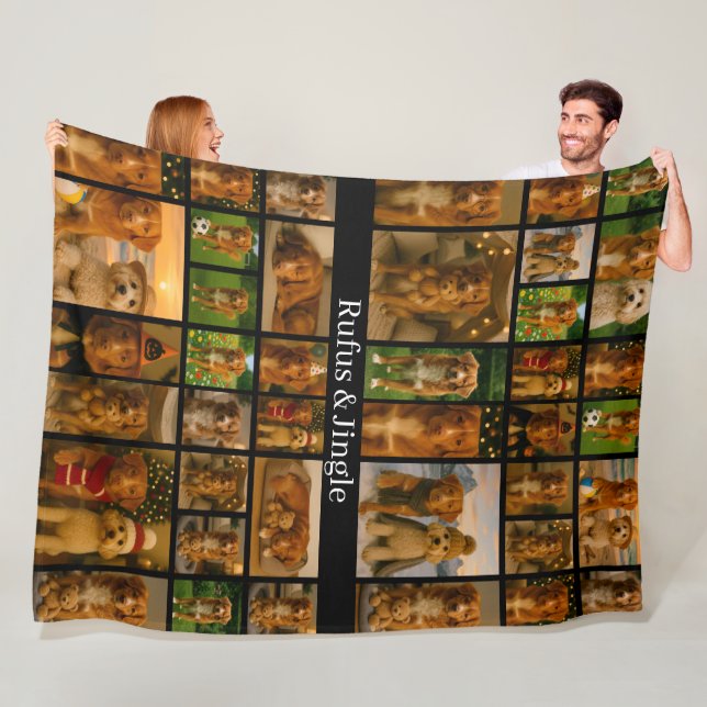 40 Photo Collage Template And Text Personalised Fleece Blanket (In Situ)