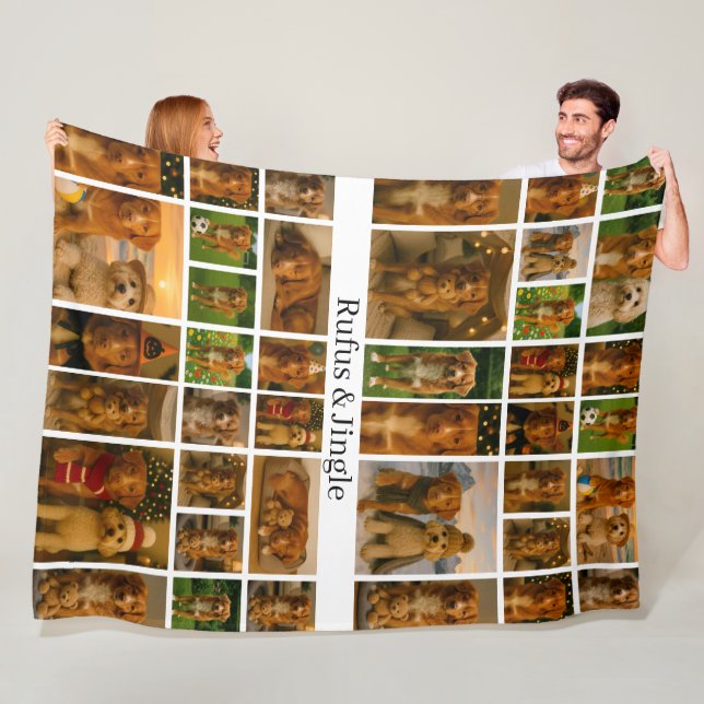 40 Photo Collage Template And Text Personalised Fleece Blanket (In Situ)