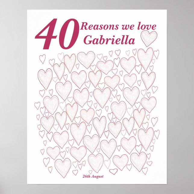 40 Reasons We Love You - 40th Birthday Party Poster (Front)