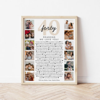 40 Reasons We Love You Birthday Keepsake Gift Poster