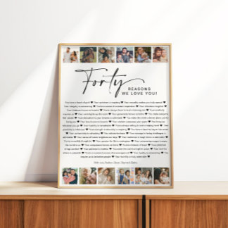40 Reasons We Love You Birthday Photo Collage Poster