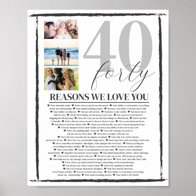 40 Reasons We Love You Gift Art Poster (Front)