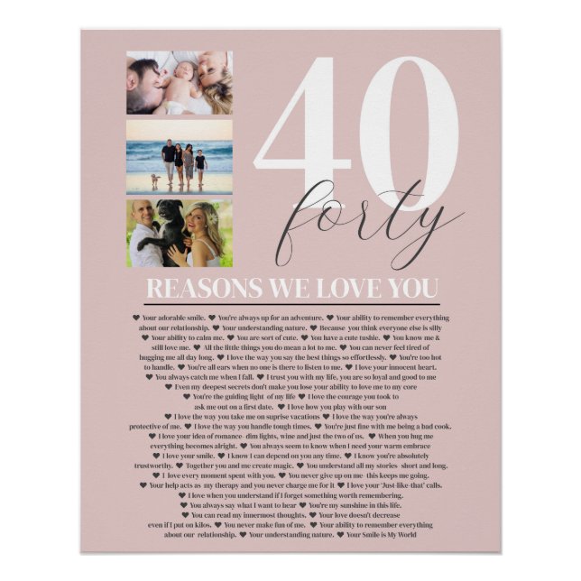 40 Reasons We Love You Gift Art Poster (Front)