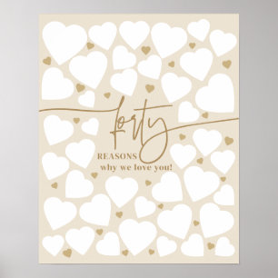 40 Reasons We Love You Hearts Gift Birthday Gift Poster