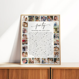 40 Reasons We Love You Photo Collage Keepsake Gift Poster
