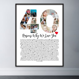 40 Reasons Why I Love You 40th Birthday Collage Poster