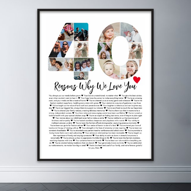 40 Reasons Why I Love You 40th Birthday Collage Poster (40 reasons why we love you poster wall art)