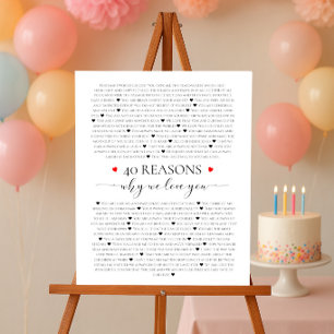 40 reasons why we love you 40th 60th birthday gift poster