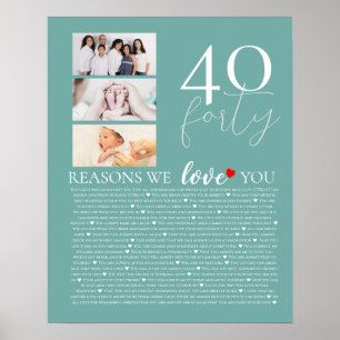 40 reasons why we love you 80th 60th birthday 40th poster