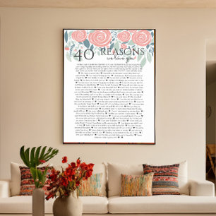 40 reasons why we love you dusty pink roses 50th poster