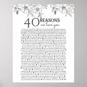 40 reasons why we love you floral line drawing poster