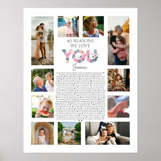 40 reasons why we love you photo floral poster (Front)
