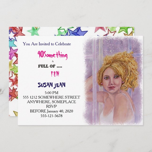 40 SOMETHING & Full of Fun Blonde Curls Invitation (Front/Back)