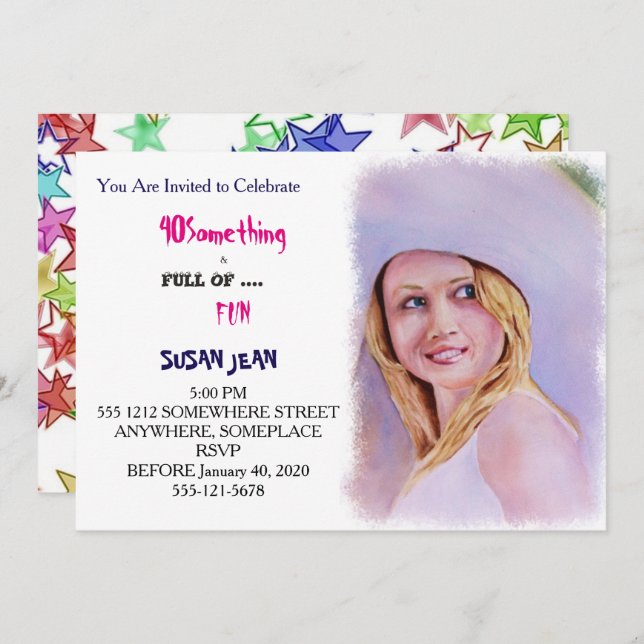 40 SOMETHING & Full of Fun Summer Hat Invitation (Front/Back)