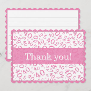 40 "Thank you!" Pink/White Random Number Pattern Thank You Card