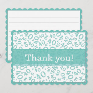 40 "Thank you!" Teal/White Random Number Pattern Thank You Card