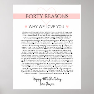 40 things I love about you anniversary birth Poste Poster