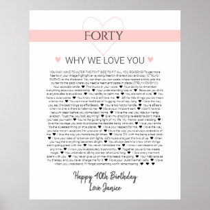 40 things I love about you anniversary birth Poste Poster