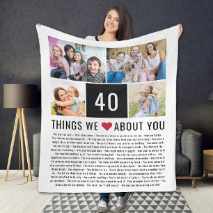 40 Things We Love About You   40th Birthday Fleece Blanket