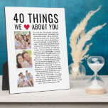 40 Things We Love About You | 40th Birthday Plaque<br><div class="desc">Looking for a unique birthday gift? Compile a list of 40 things you love about them as they turn 40 and add some photographs to make a keepsake gift she will treasure.</div>