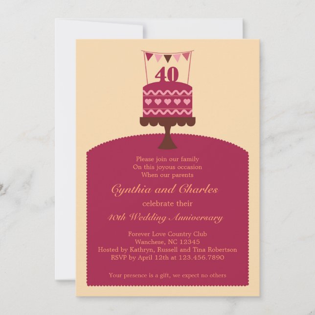 40 Wedding Anniversary Cake Invitation (Front)