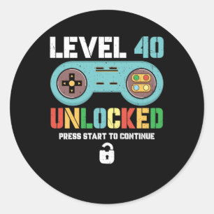 40 Year Old Fortieth Birthday Level 40 Unlocked Ga Classic Round Sticker