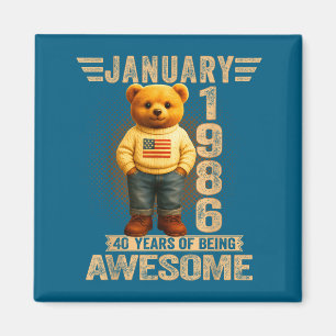 40 Year Old January 1986 Teddy Bear 40th Birthday Magnet