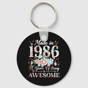 40 Year Old Made in 1986 Floral 40th Birthday Key Ring