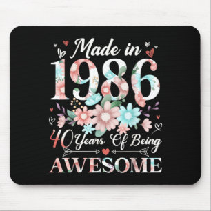 40 Year Old Made in 1986 Floral 40th Birthday Mouse Pad