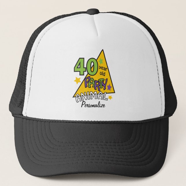 40 Year Old Party Animal | 40th Birthday DIY Name Trucker Hat (Front)