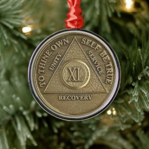 40 Year Sober Anniversary Medallion Recovery Metal Ornament
