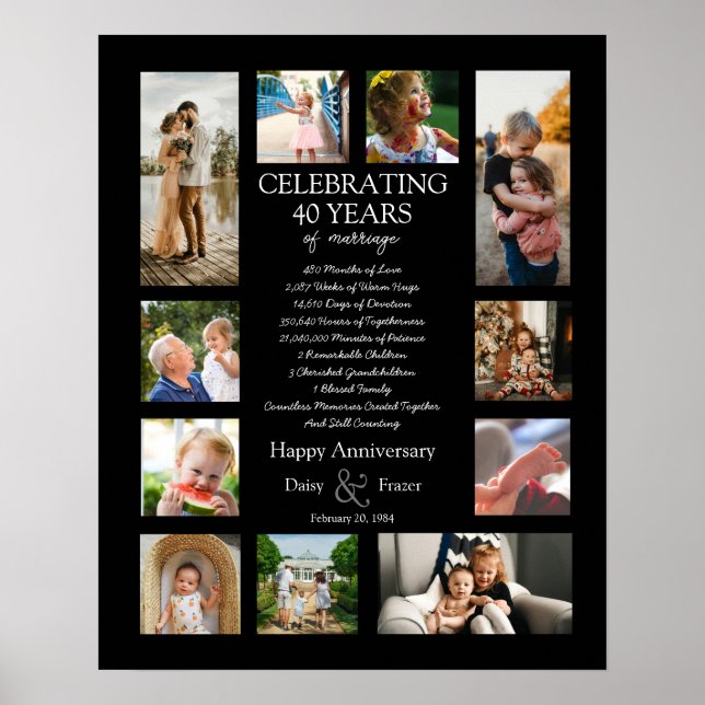 40 year wedding anniversary photo collage editable poster (Front)