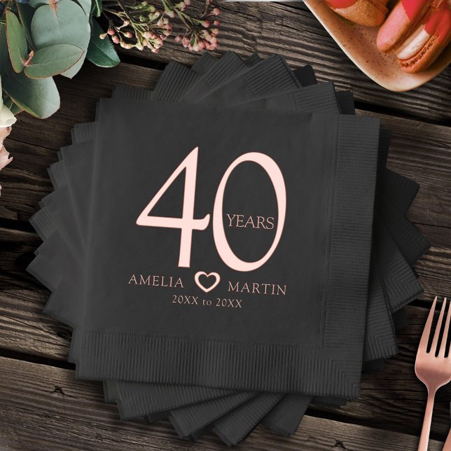 40 years 40th wedding anniversary name dates heart foil napkins (Creator Uploaded)